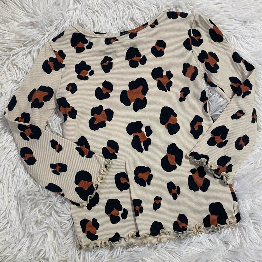 GARANIMALS • Leopard Animal Print Ribbed Lettuce Ruffle Top - Picture 4 of 4